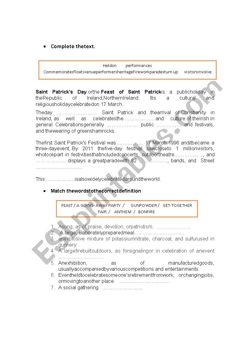 celebration/ festival  worksheet