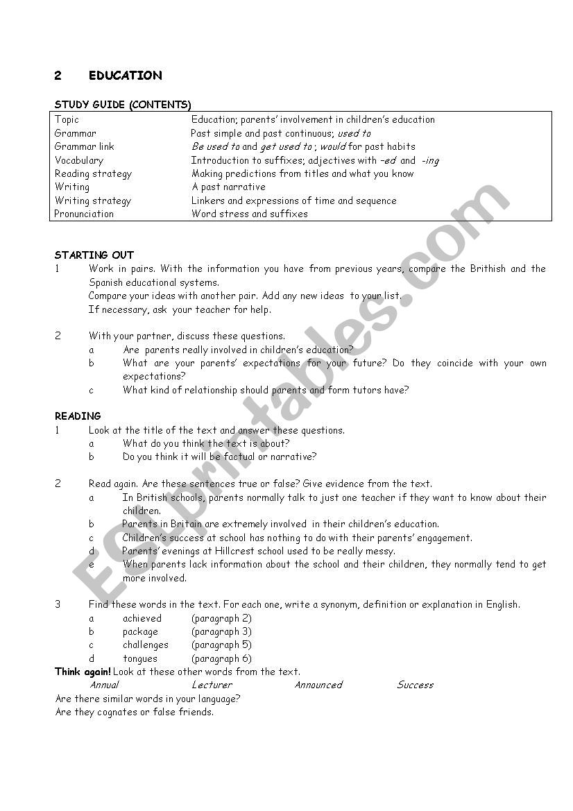 Education worksheet