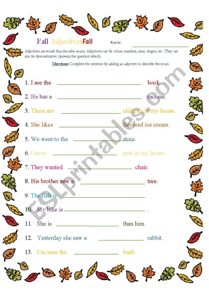 Fall Adjectives Fall worksheet