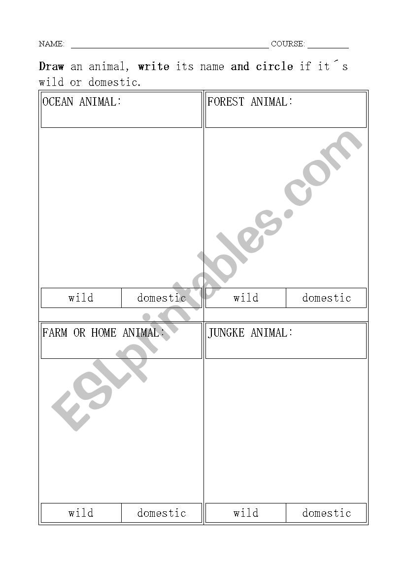 WILD AND DOMESTIC ANIMALS worksheet