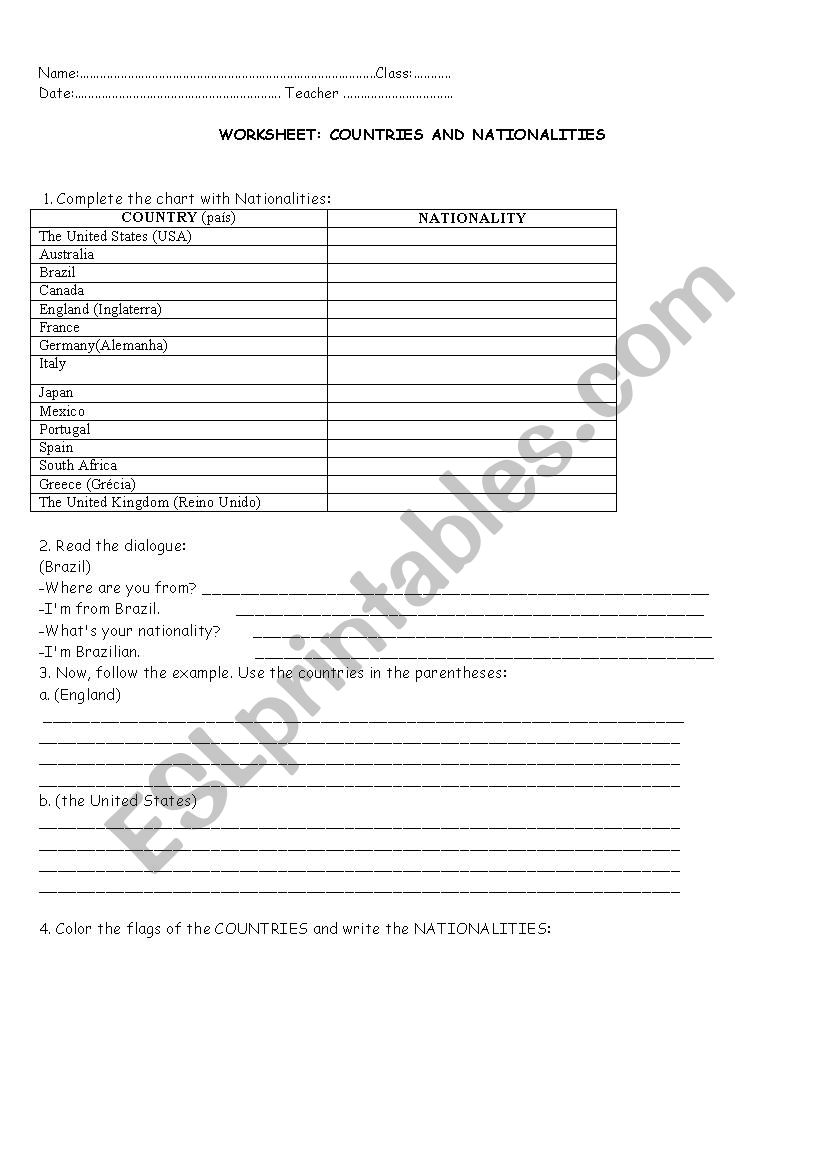 Countries and Nationalities worksheet