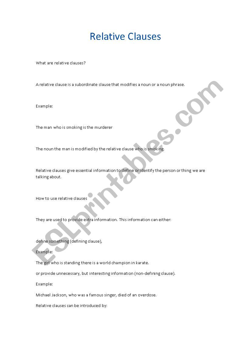 relative clauses worksheet