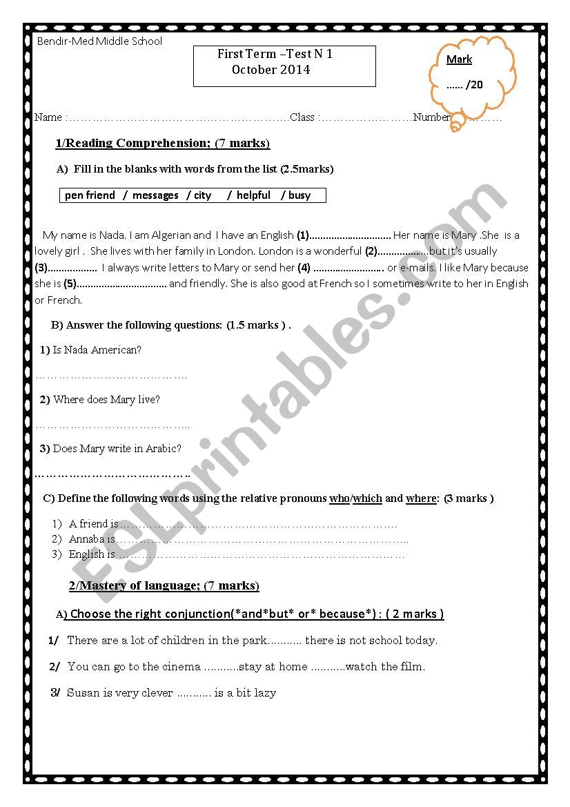 intermediate typical test  worksheet