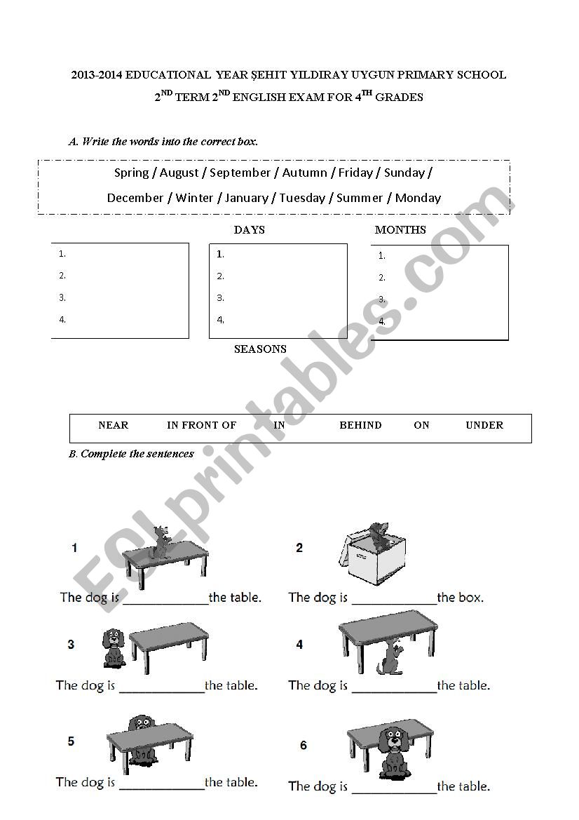 An exam&worksheet for 4th and 5th grades
