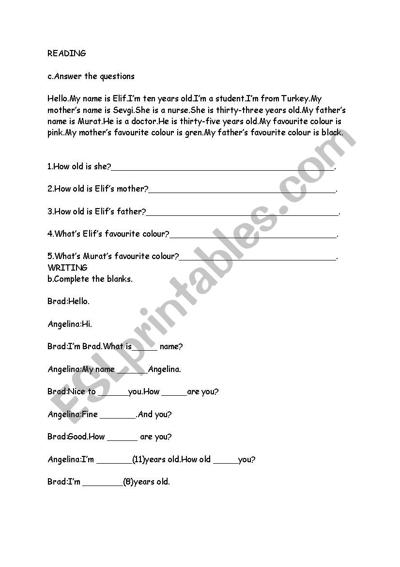 reading for children worksheet