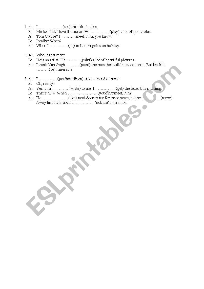 present perfect worksheet