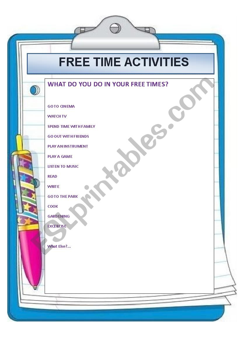 Free Time Activities worksheet