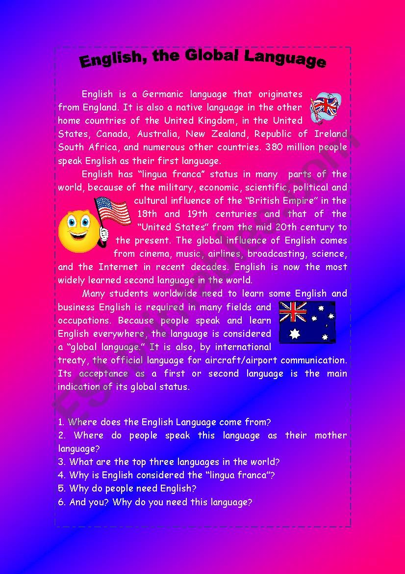 English language importance worksheet