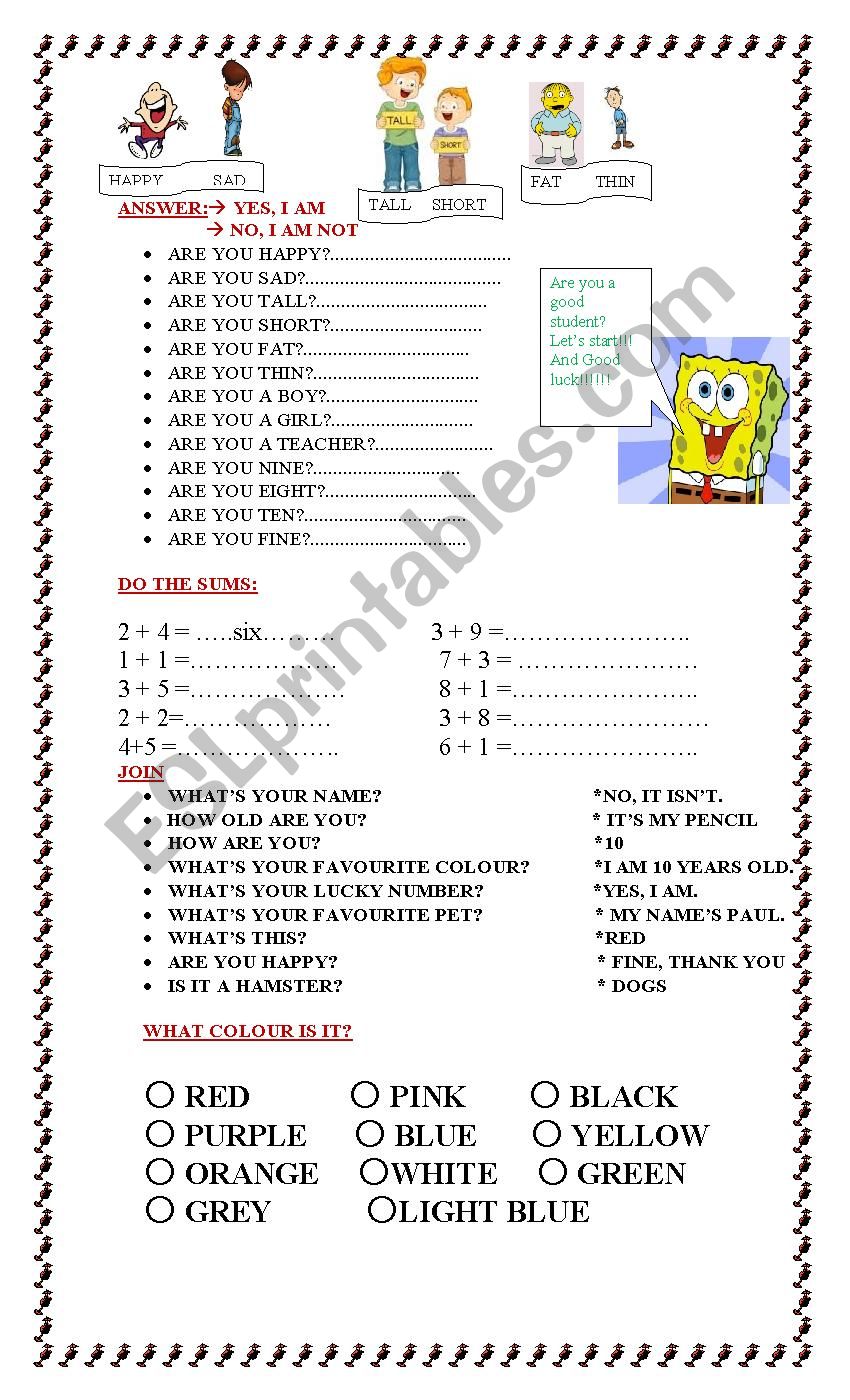 Are you...? worksheet