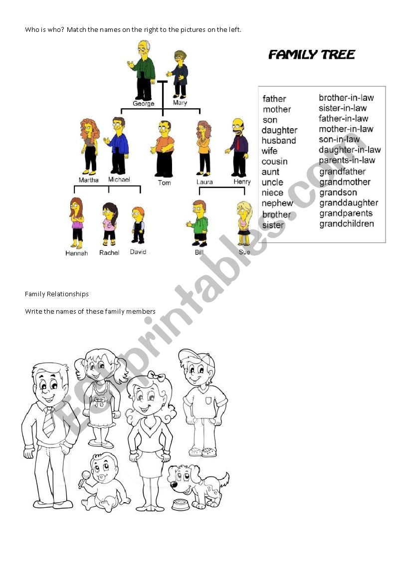 Family relationships worksheet