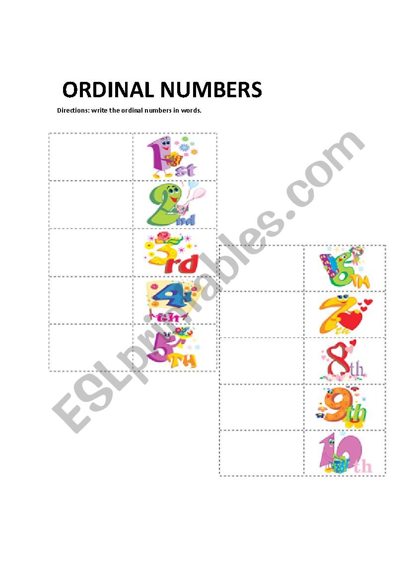 ORDINAL NUMBERS worksheet