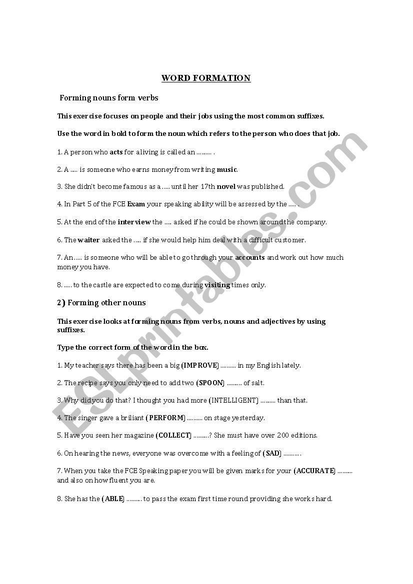 Word Formation worksheet
