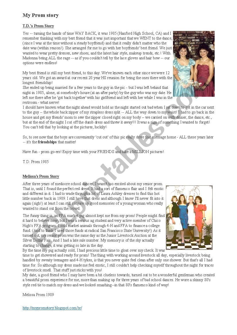My Prom Story worksheet