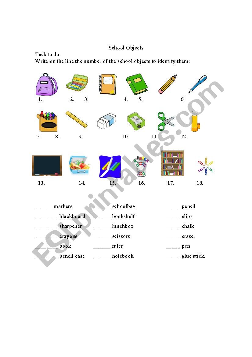 School Objects worksheet