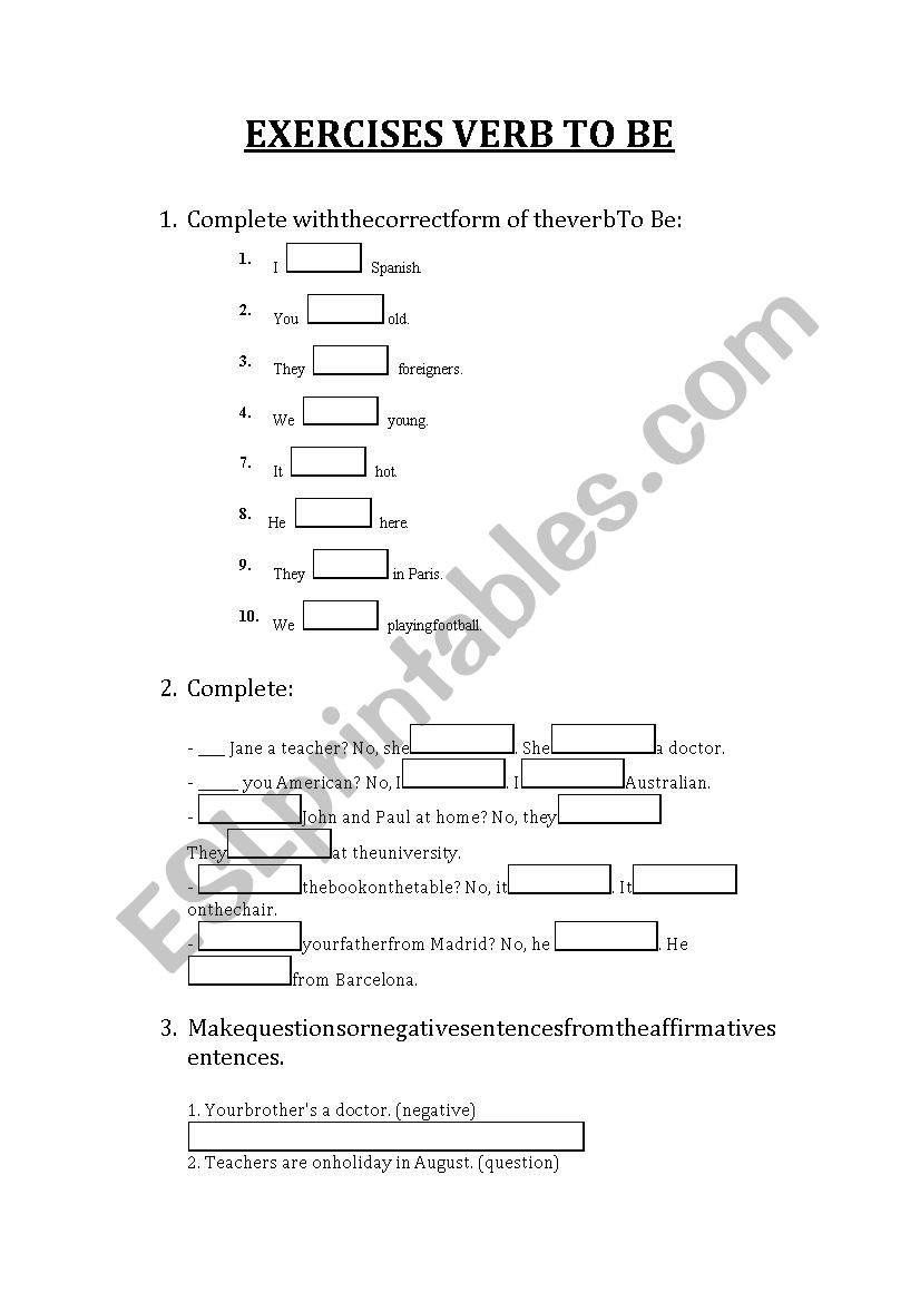 Verb To be exercises worksheet