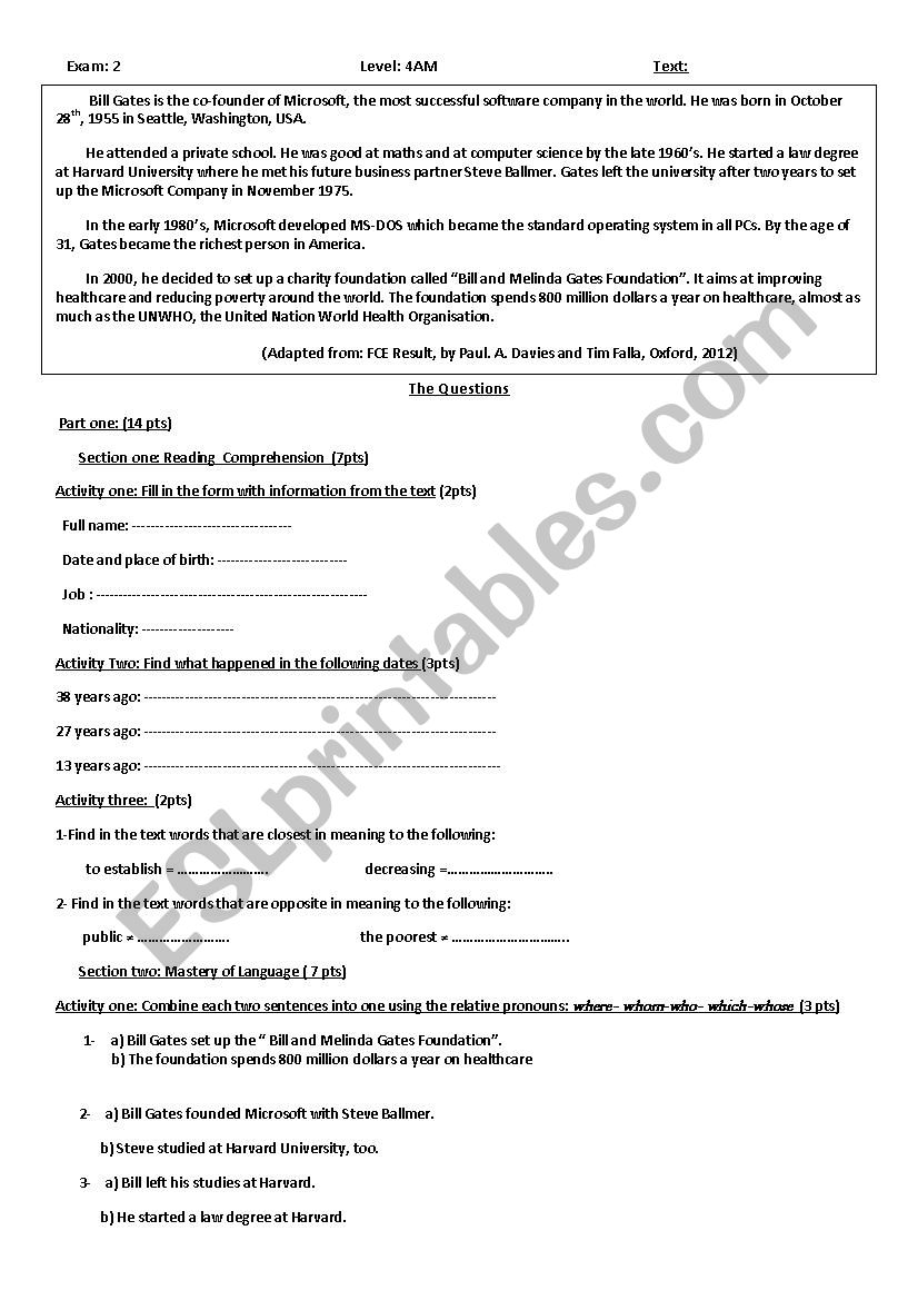 reading comprehension worksheet