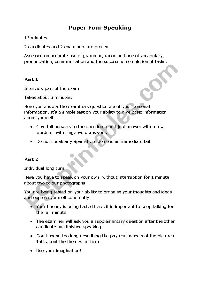 FCE Paper 4 Speaking Hints and Tips