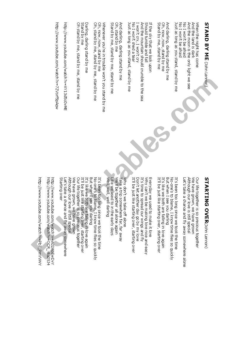 Songs by John Lennon worksheet