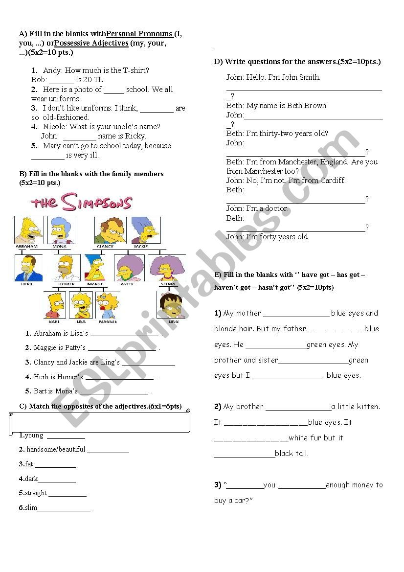 9th grades activity worksheet