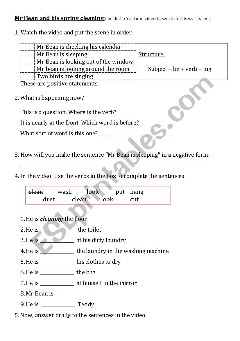 Going to with Mr. Bean worksheet