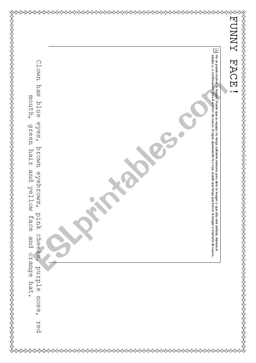 Body parts (FACE) clown  worksheet