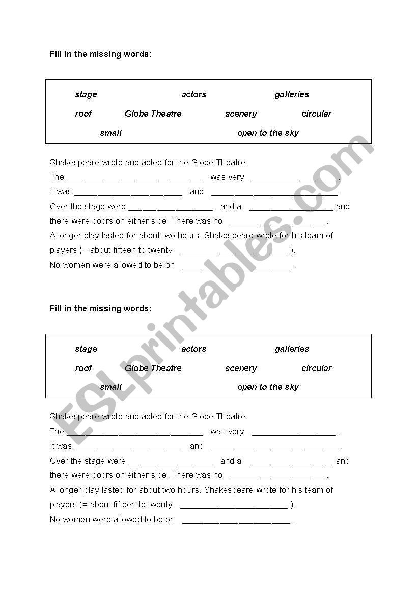 The Globe Theatre worksheet