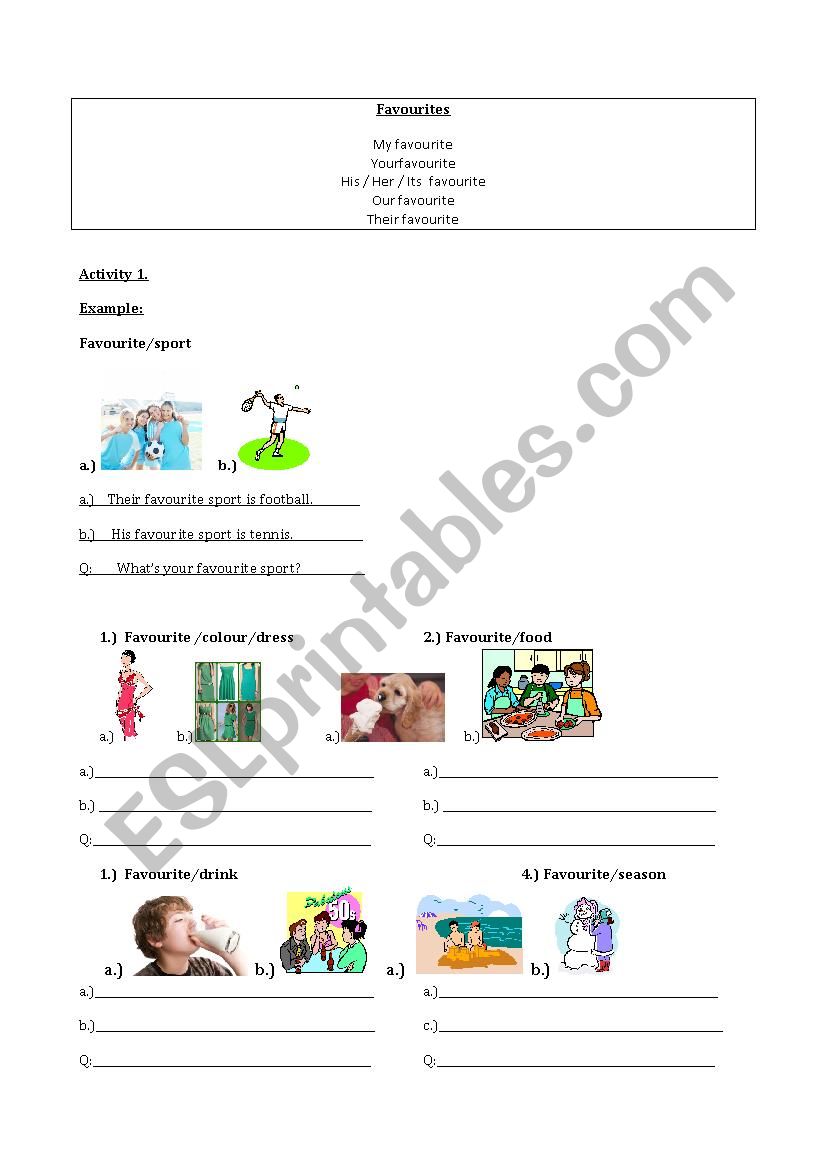 Favourites worksheet