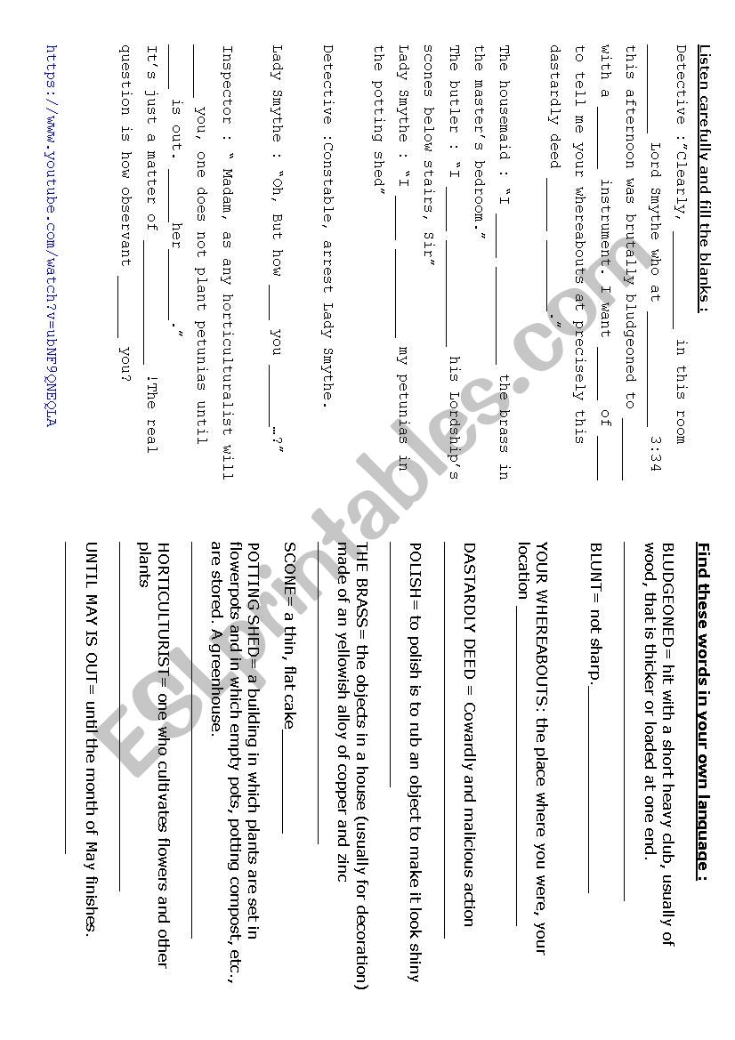 Small Whodunnit 1 worksheet
