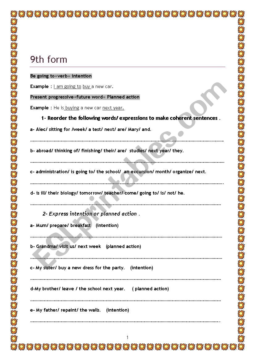 9th form worksheet