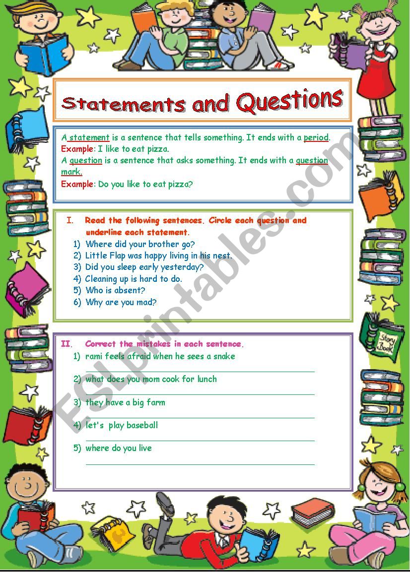 Statements and Questions  worksheet