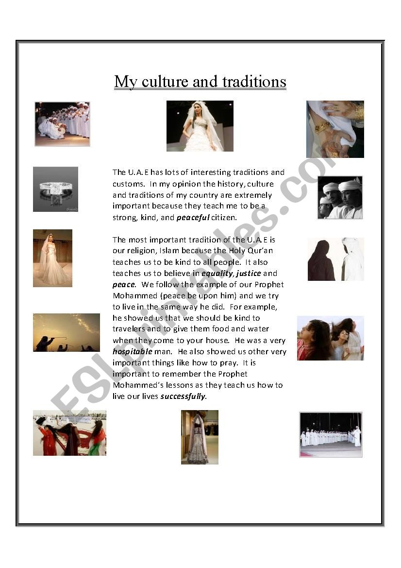 traditions and customs  worksheet