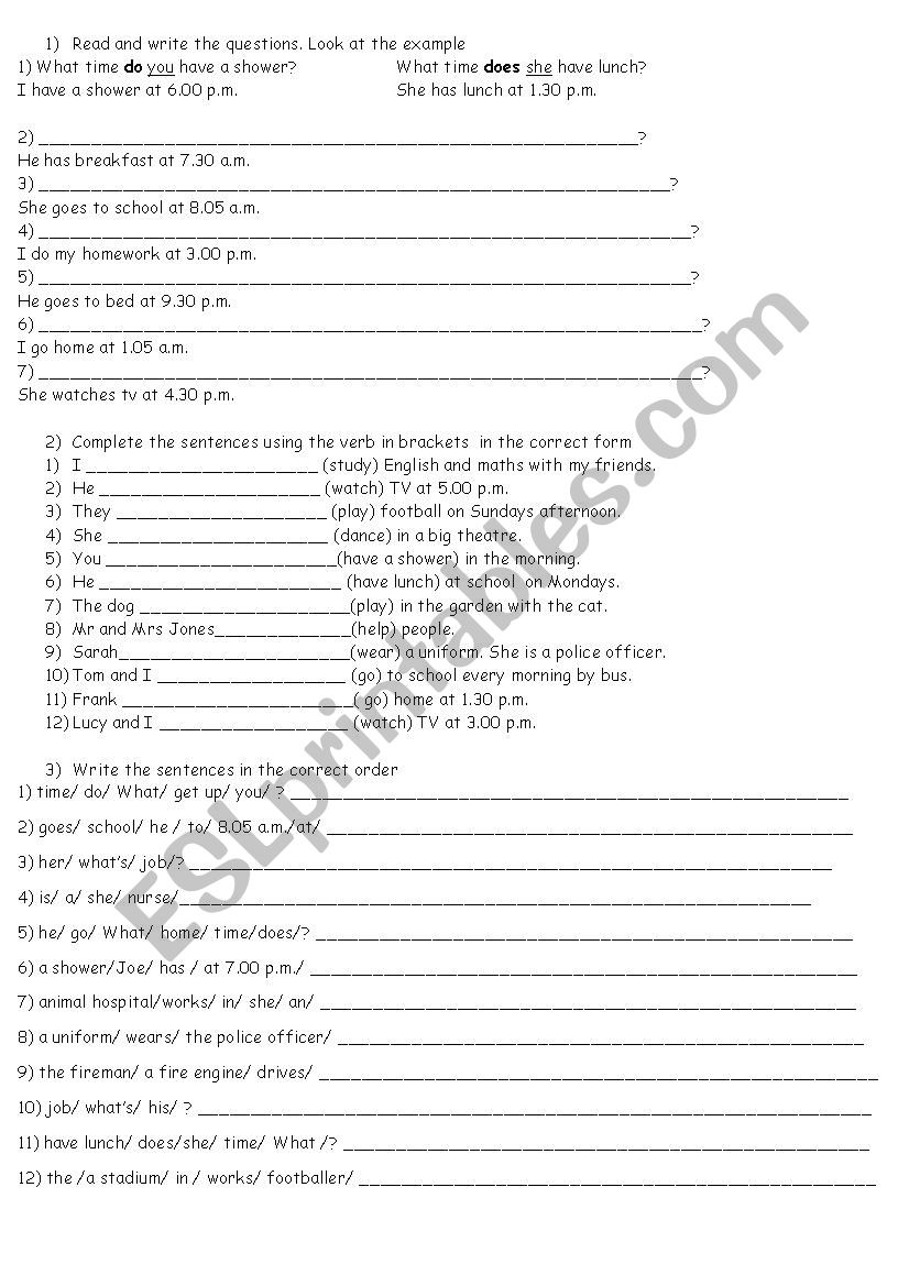 The daily routine and jobs worksheet
