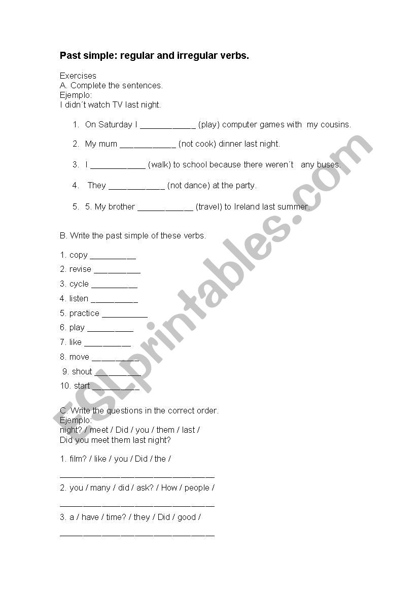 PAst Simple worksheet