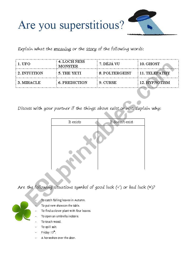 Are you superstitious? worksheet