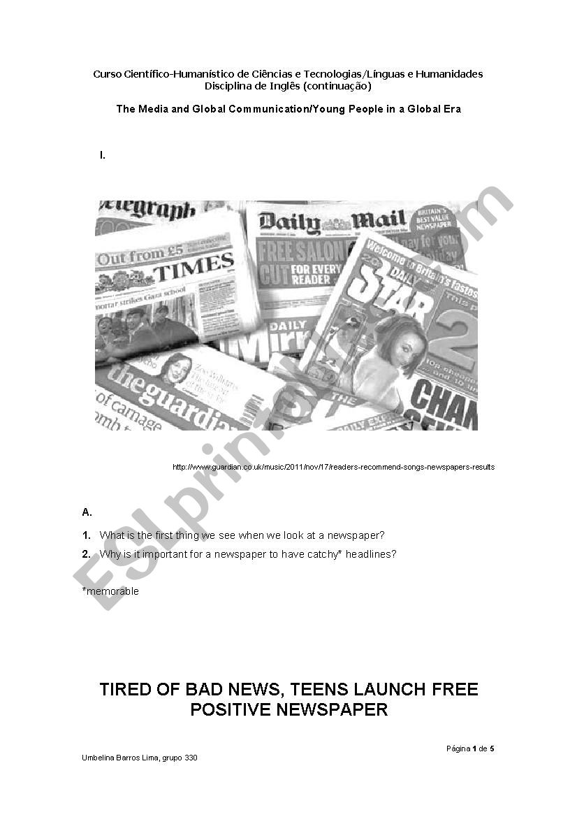 Teens and the media worksheet