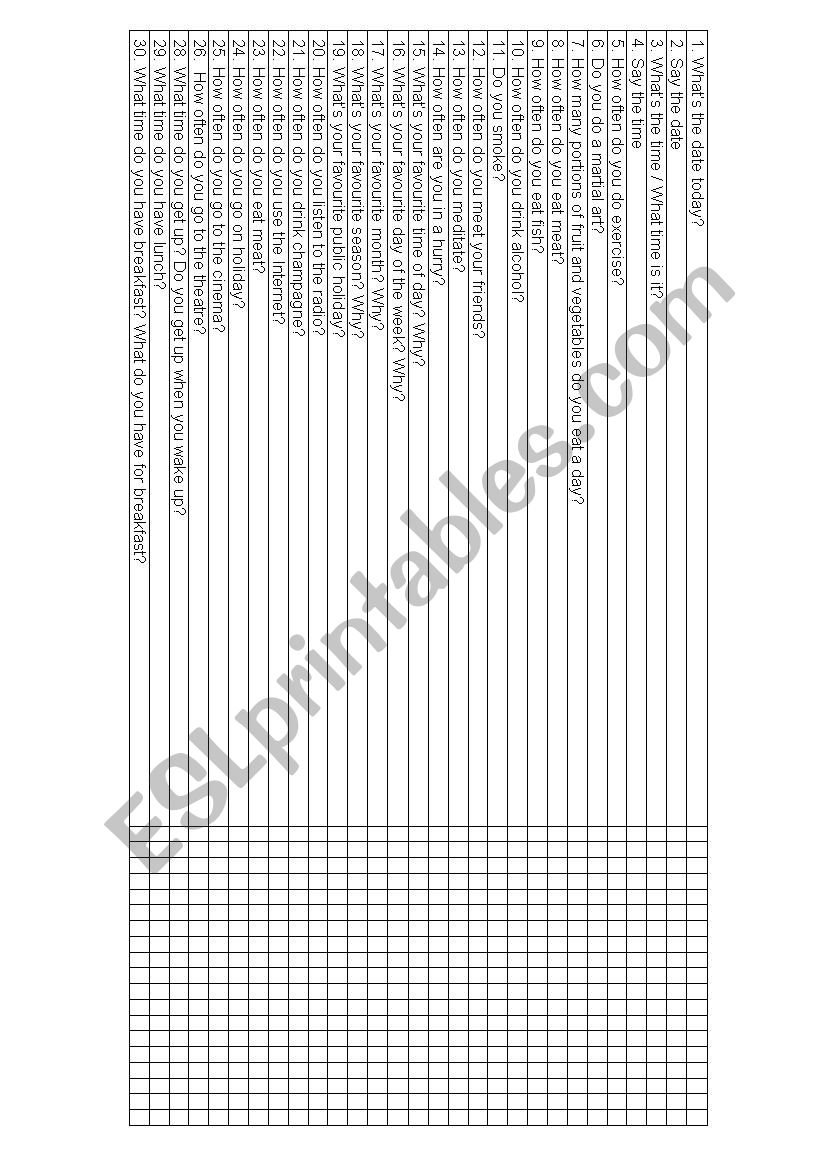 ORAL TEST GRID worksheet