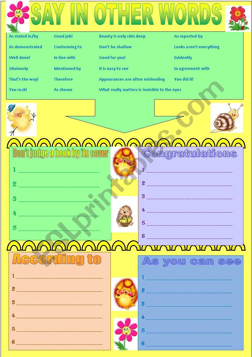 Say it in other words worksheet