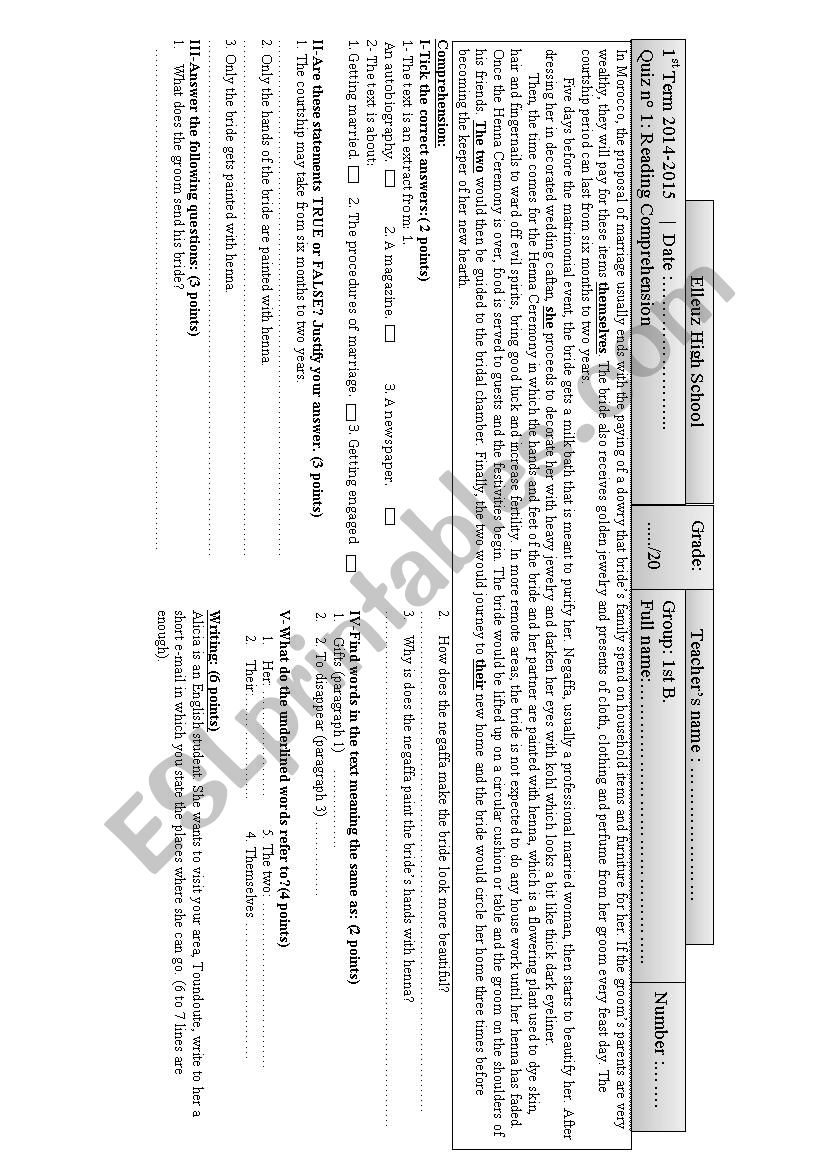 Marriage in Morocco worksheet