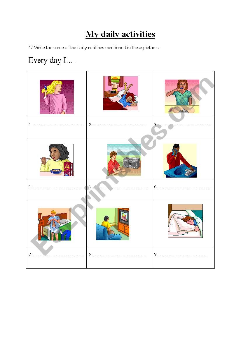My daily routines activities  worksheet