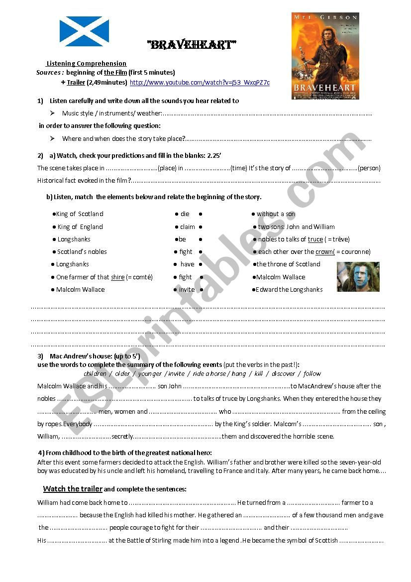 Braveheart (Mel Gibson) worksheet