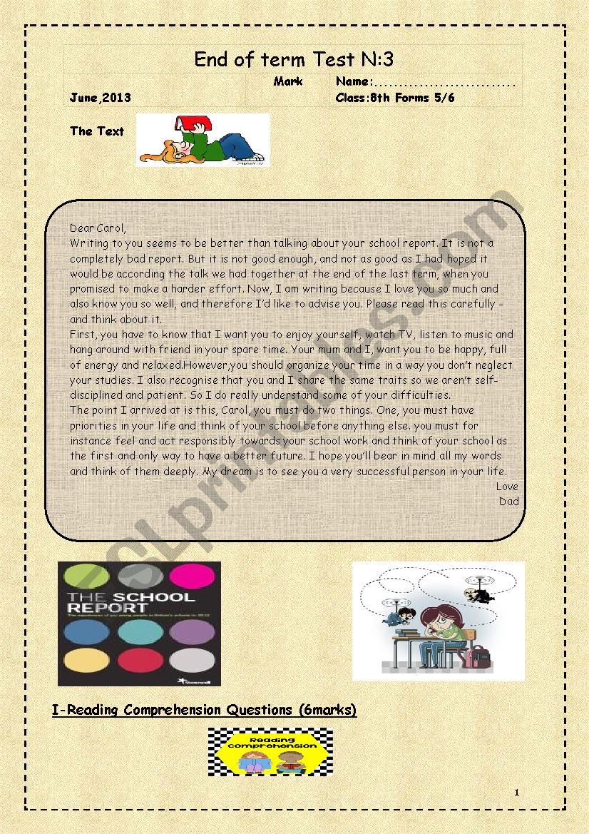 End of term 3 test worksheet