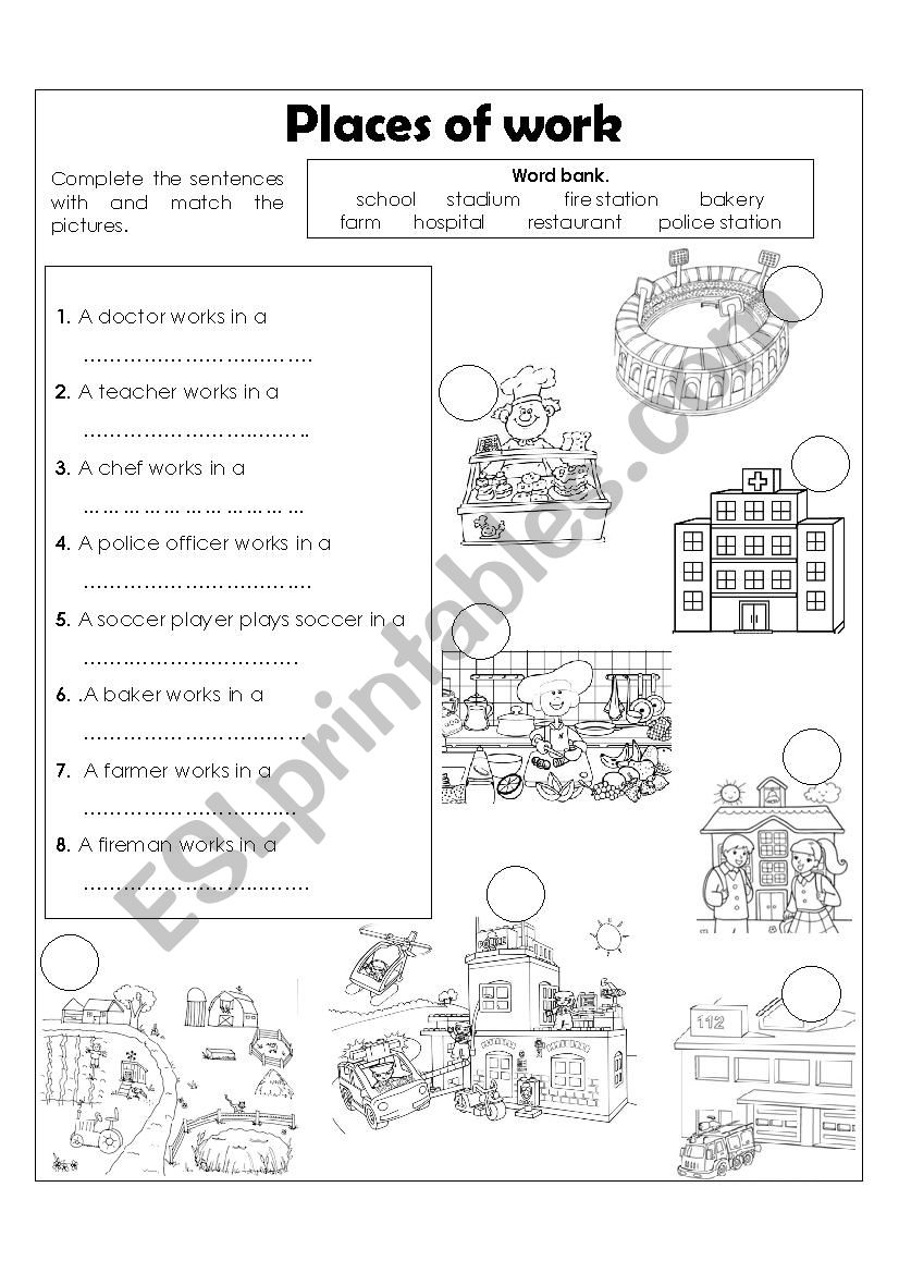 Places of work worksheet