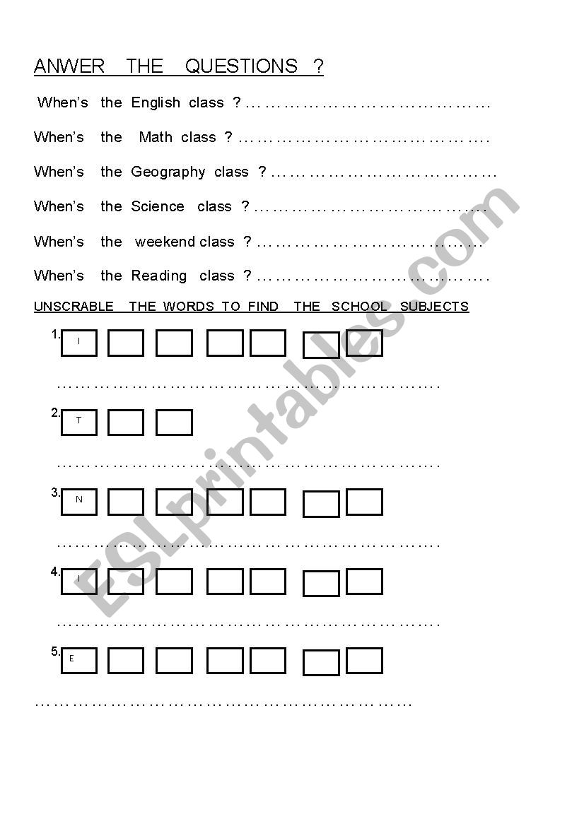 days  of  the week worksheet