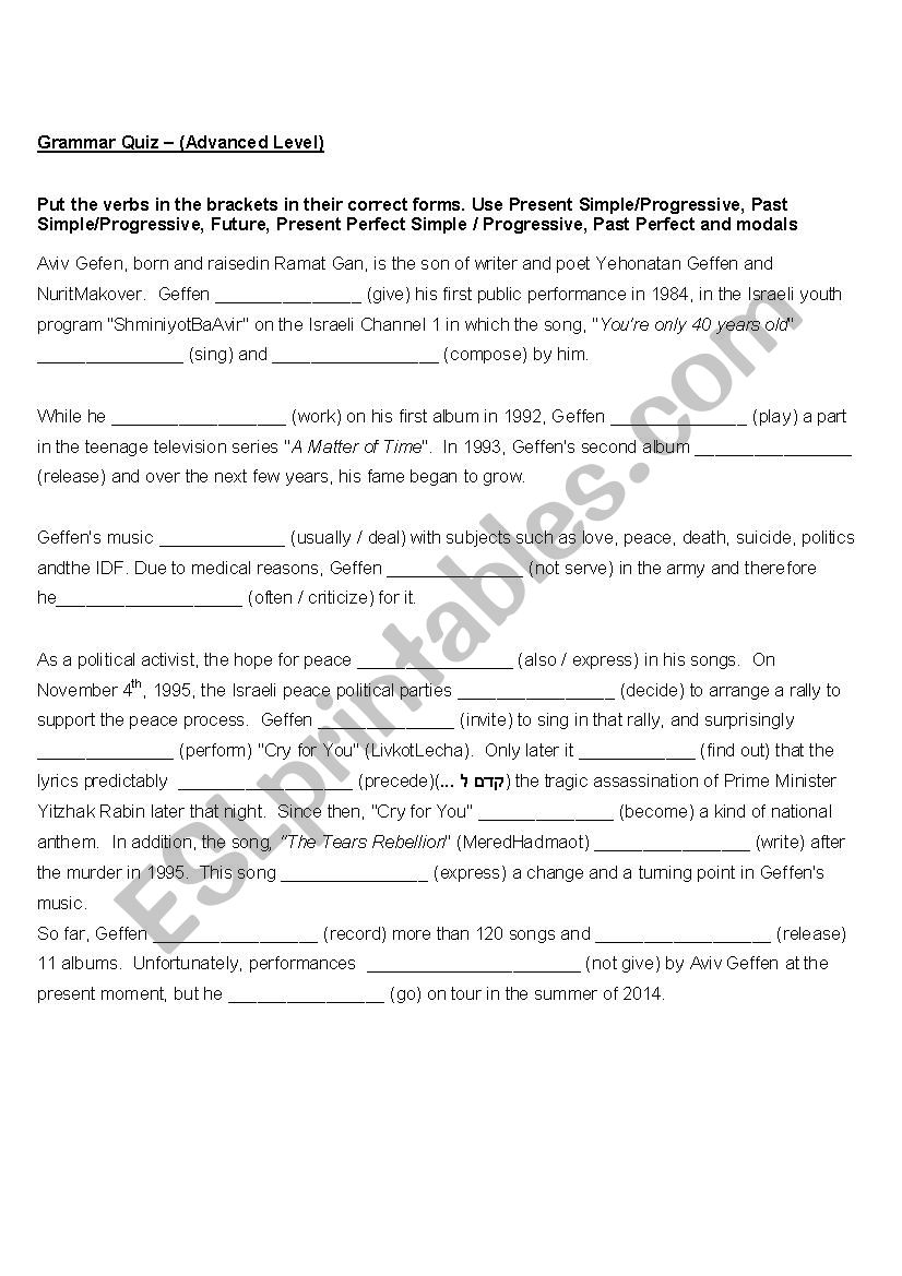 Grammar Quiz or review of tenses 2