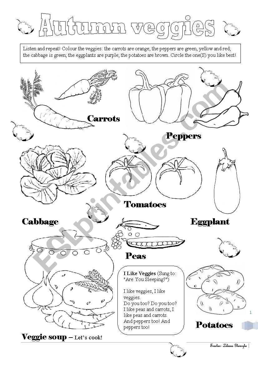 Atumn veggies worksheet