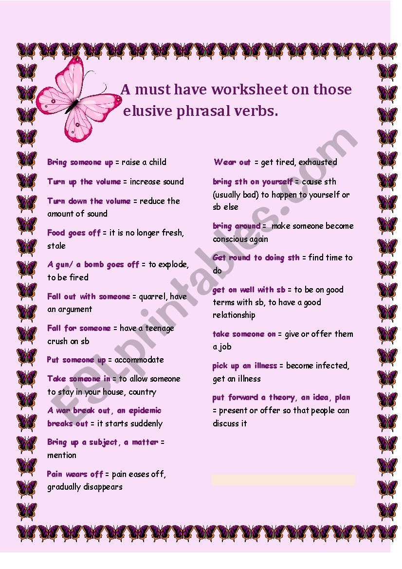 A must-have worksheet on phrasal verbs