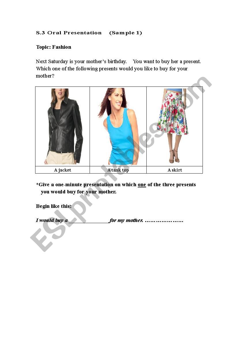 Oral Presentation on Fashion worksheet