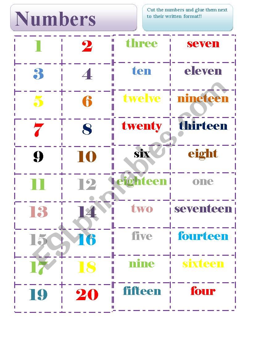 Numbers to cut and glue worksheet