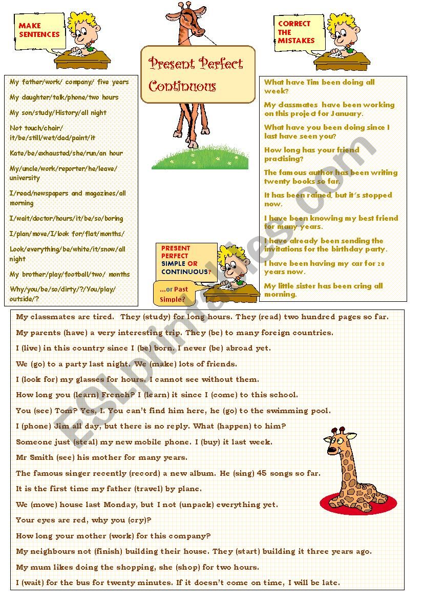 Present Perfect Continuous worksheet