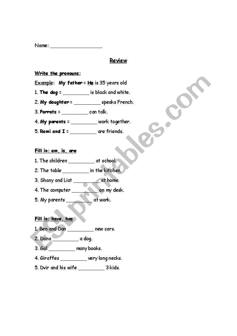 Grammar Review worksheet